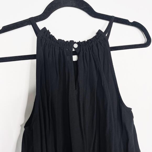 LOFT Medium M Black Cinched Tank Top Banded Hem Keyhole Back Sleeveless Knit - Picture 7 of 8